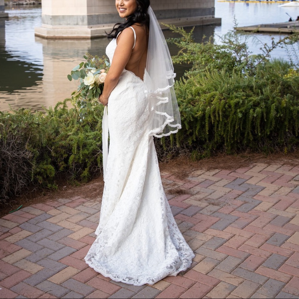 Lace wedding dress + veil